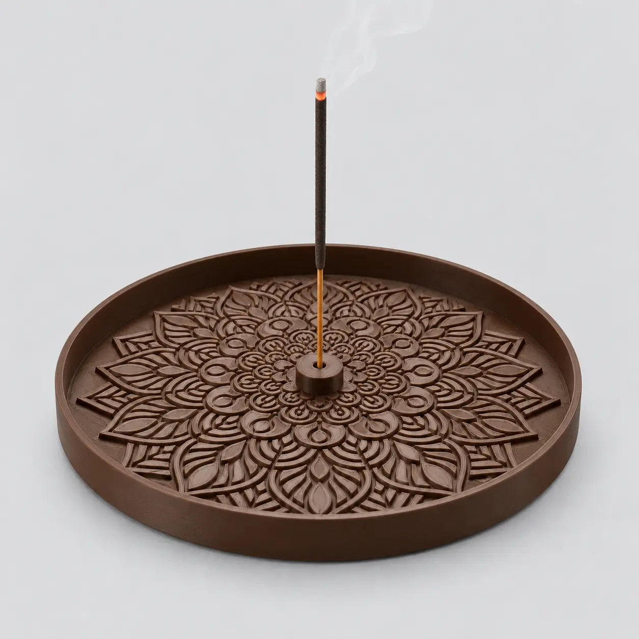 Mandala Incense Holder | 15 cm Round Decorative Incense Tray, Teak Brown
